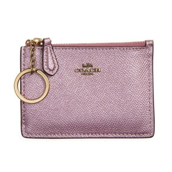 Coach Accessories - Coach Metallic Pink Leather Coin Purse Card Case Keyring NWT ID Window